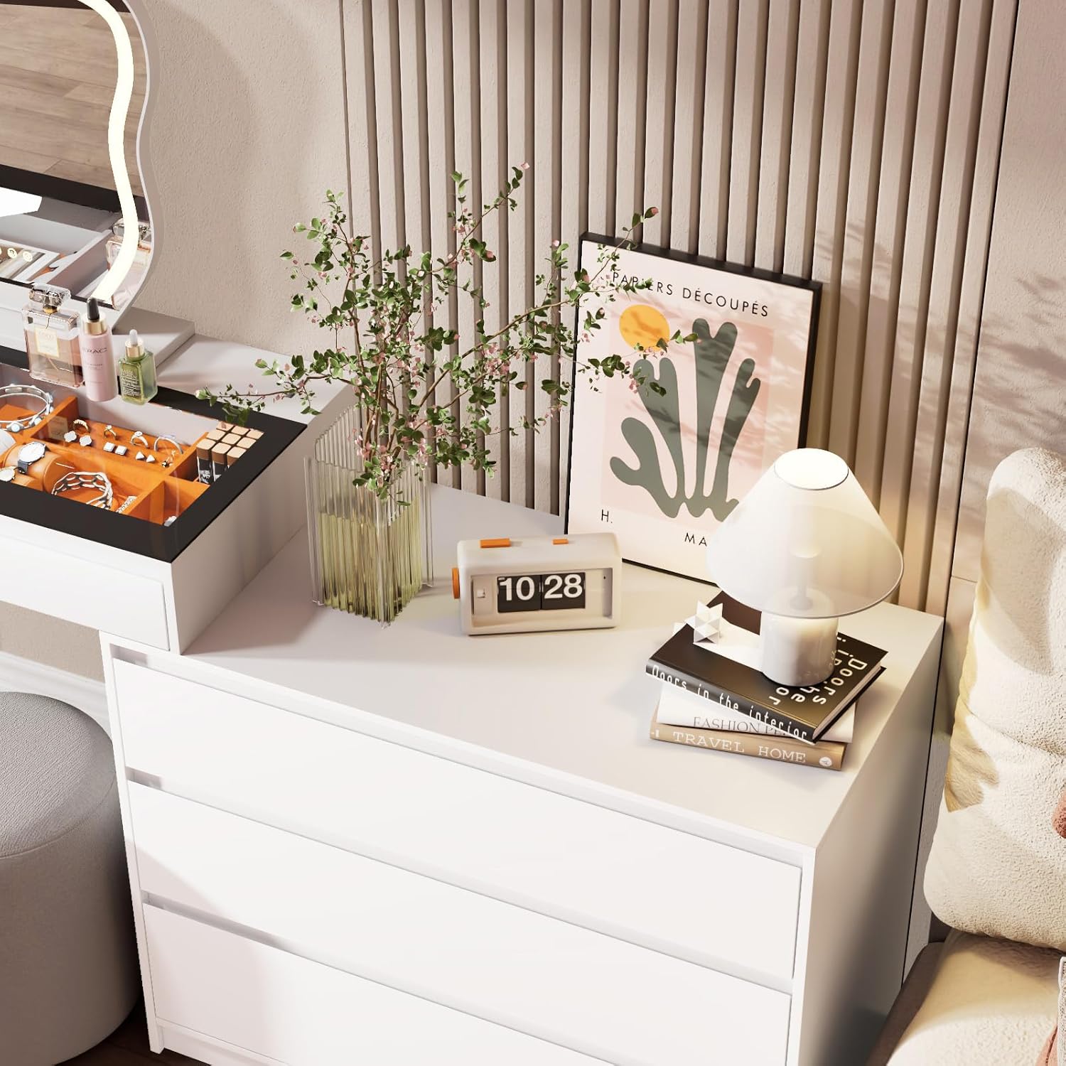 Corner Makeup Vanity Desk with Mirror and Lights