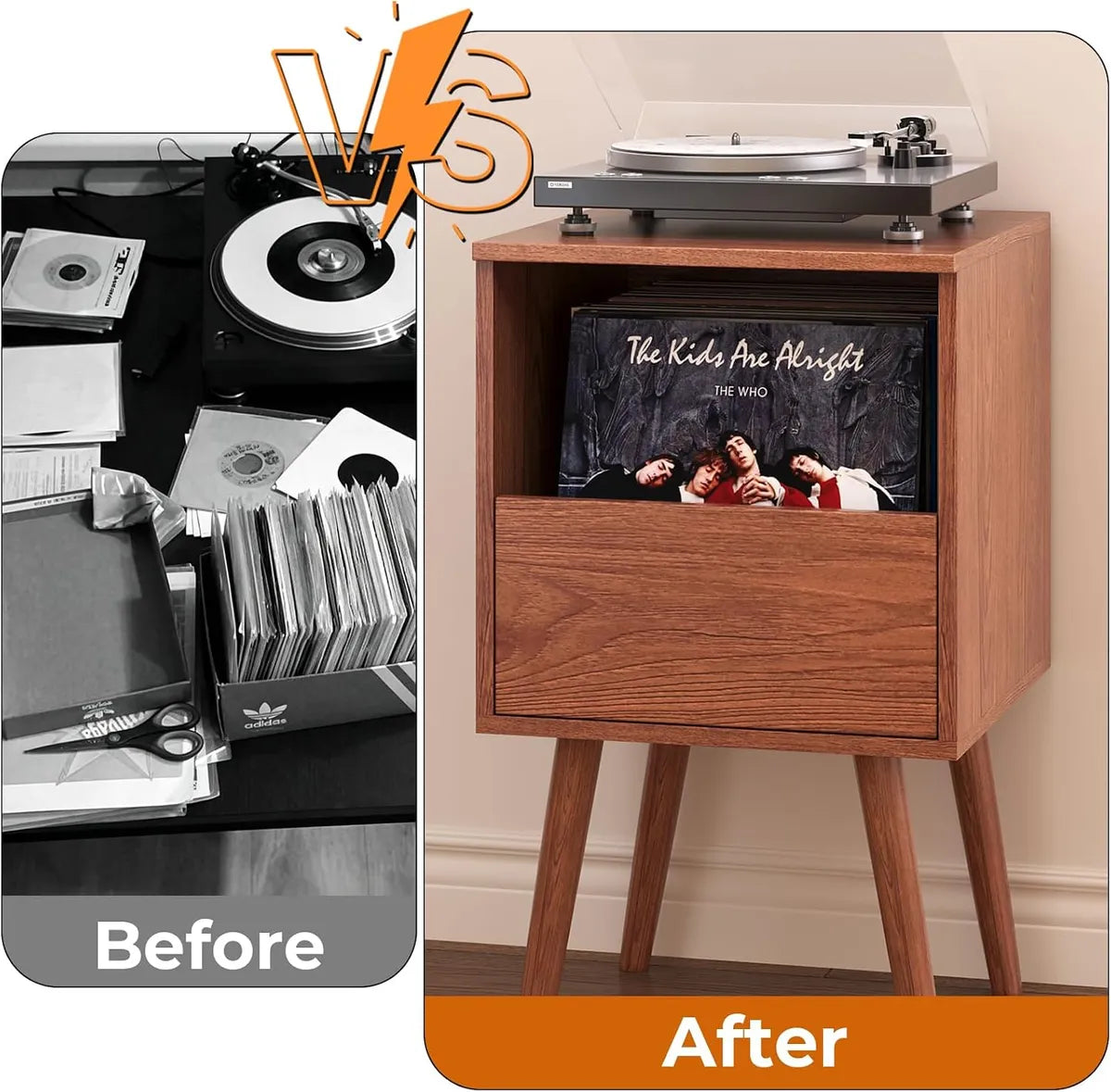 BROTTAR Compact Record Player Stand with Vinyl Storage Drawer - Walnut