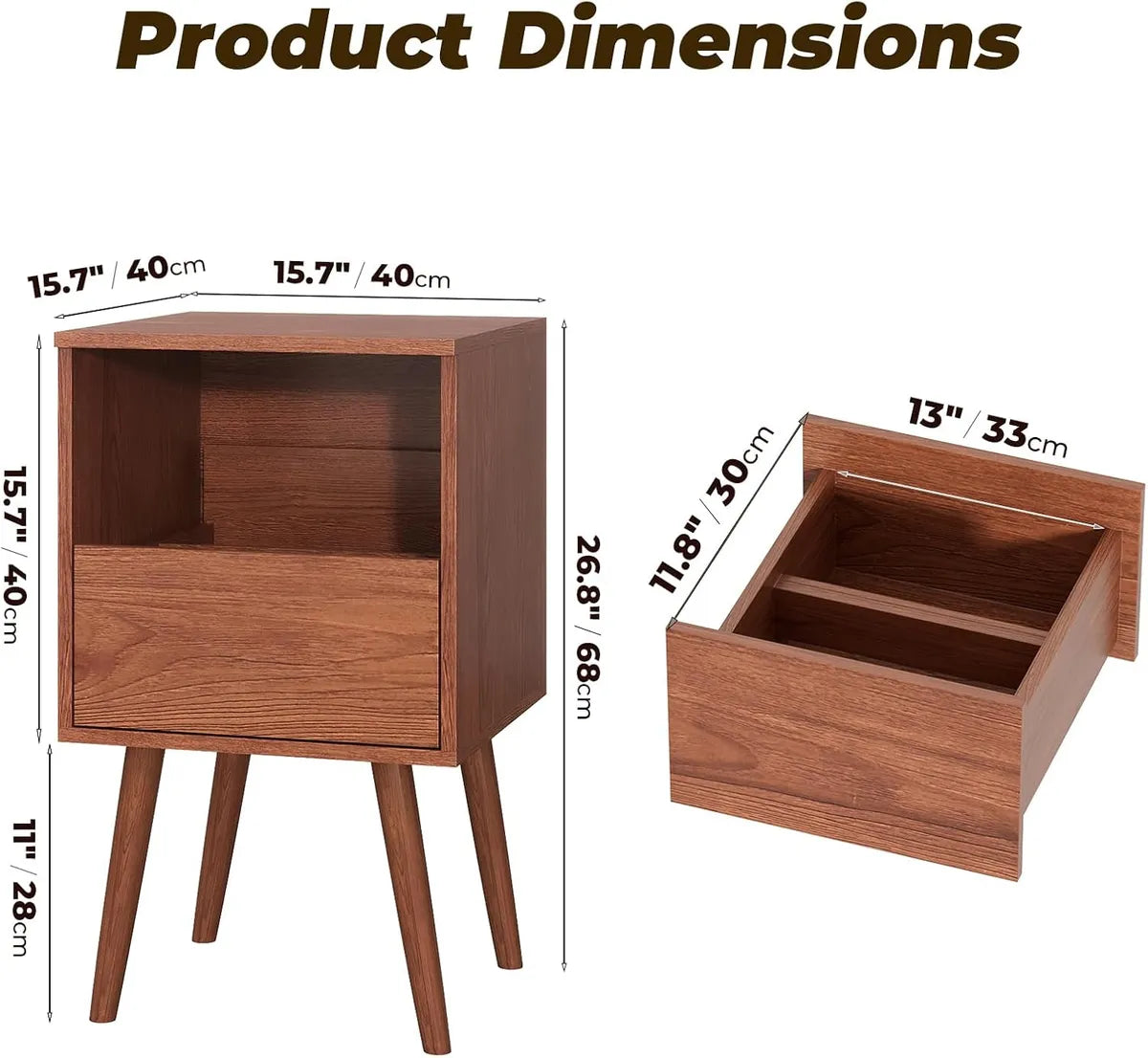 BROTTAR Compact Record Player Stand with Vinyl Storage Drawer - Walnut