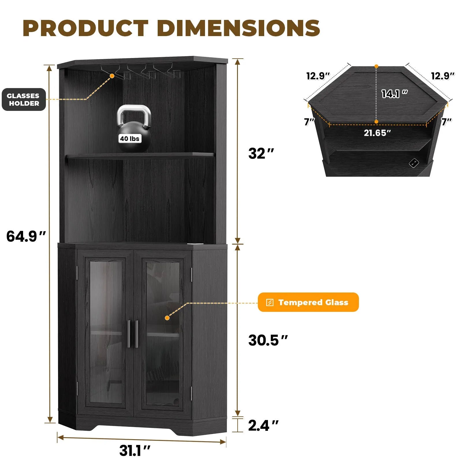 BROTTAR® Corner Wine Bar Cabinet with LEDs & Glass Holder