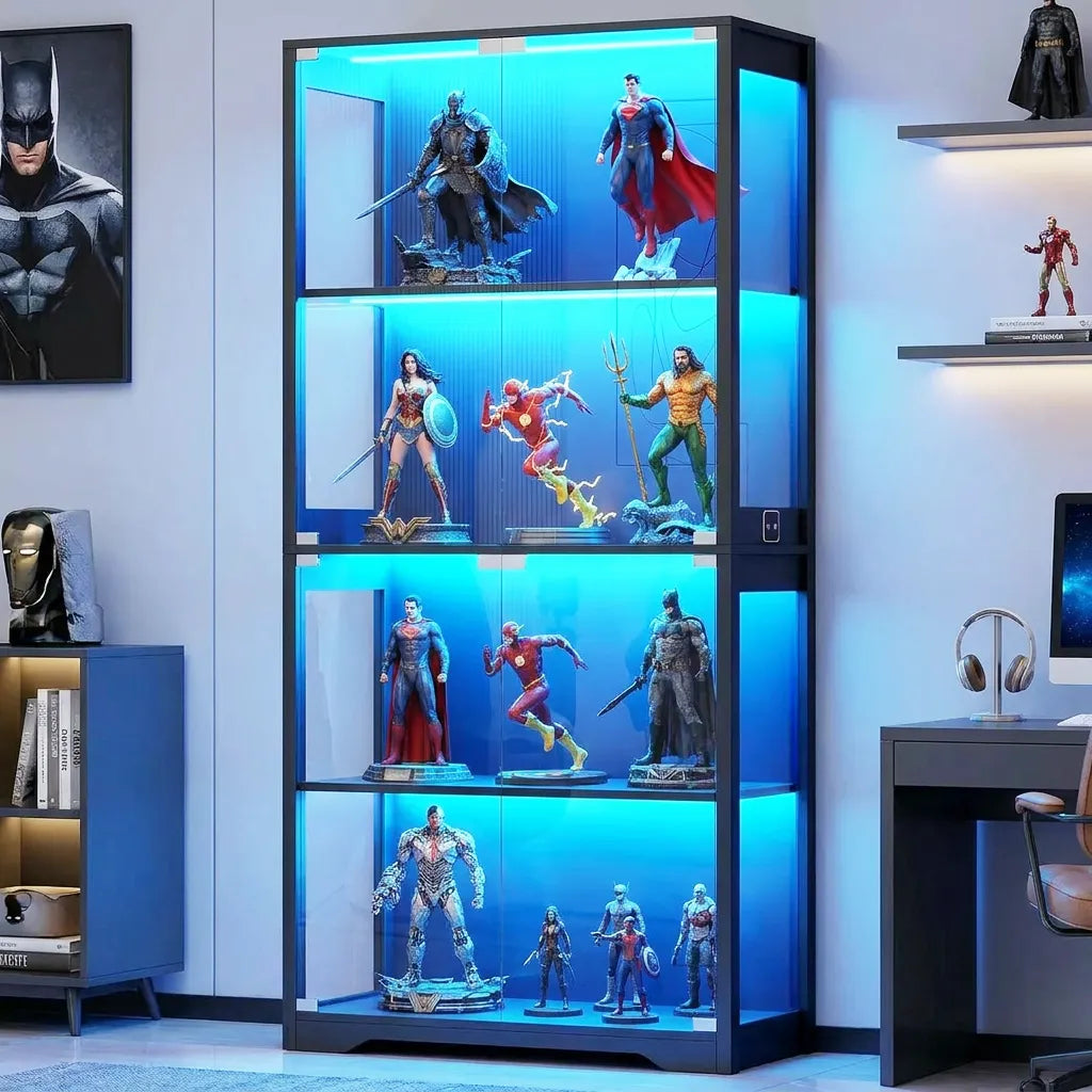 BROTTAR® LED Action Figure Display Cabinet with Tri-Color Lighting - Black
