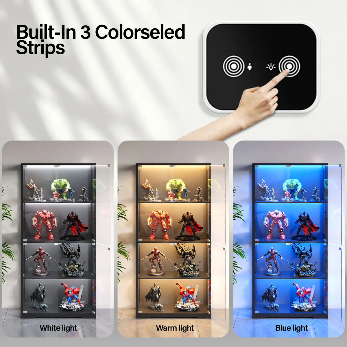 BROTTAR® LED Action Figure Display Cabinet with Tri-Color Lighting - Black