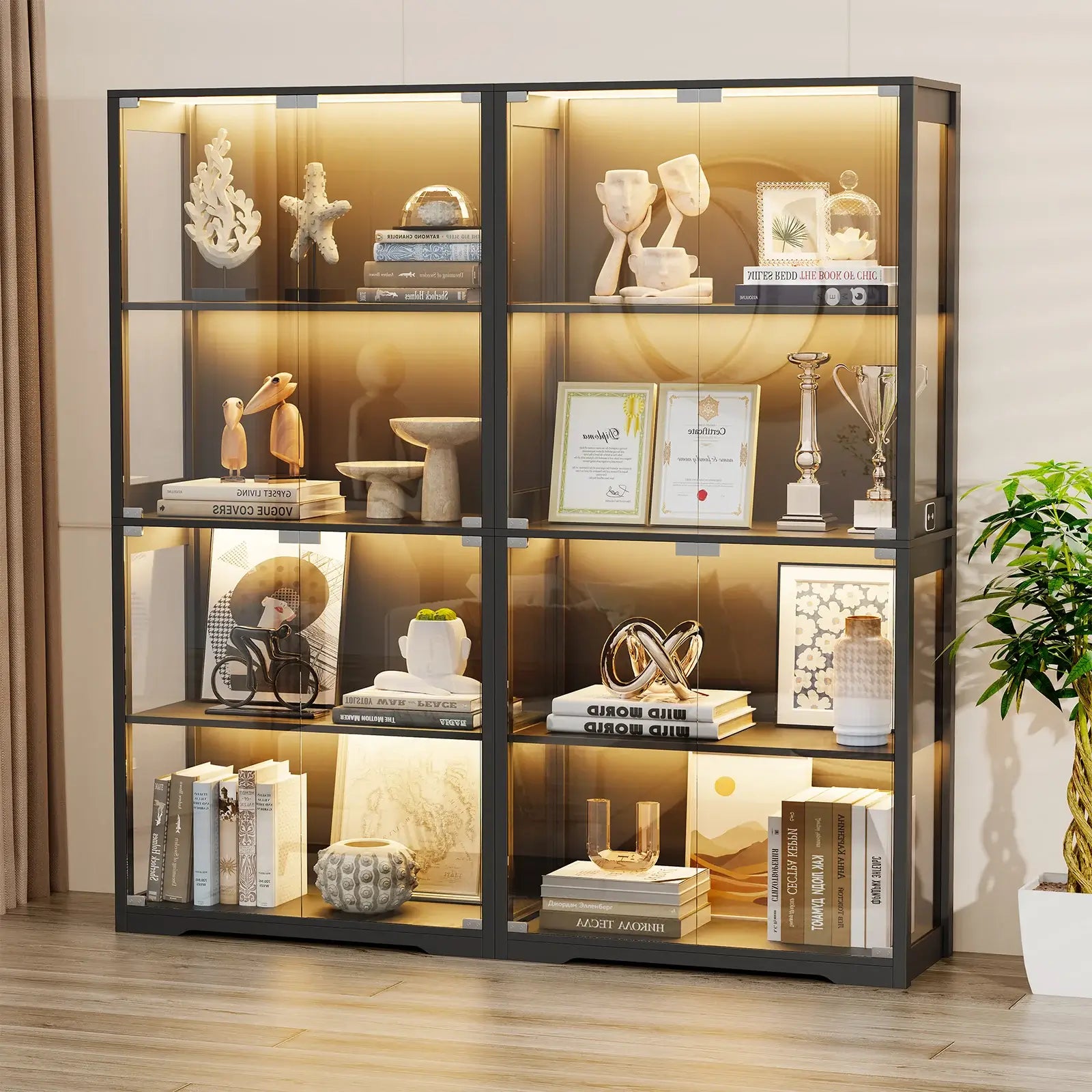 BROTTAR® Collector’s Glass Display Cabinet with Tri-Color LED Lighting - Black