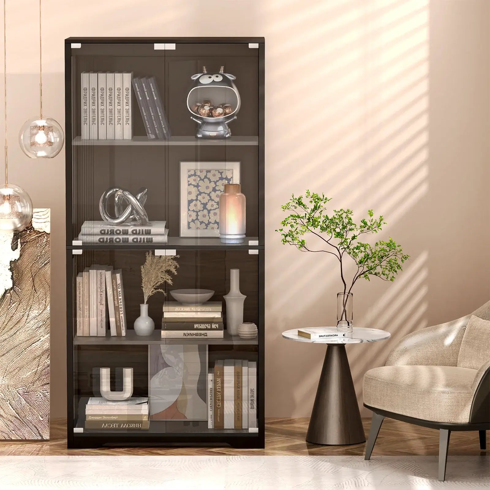 BROTTAR® Collector’s Glass Display Cabinet with Tri-Color LED Lighting - Black