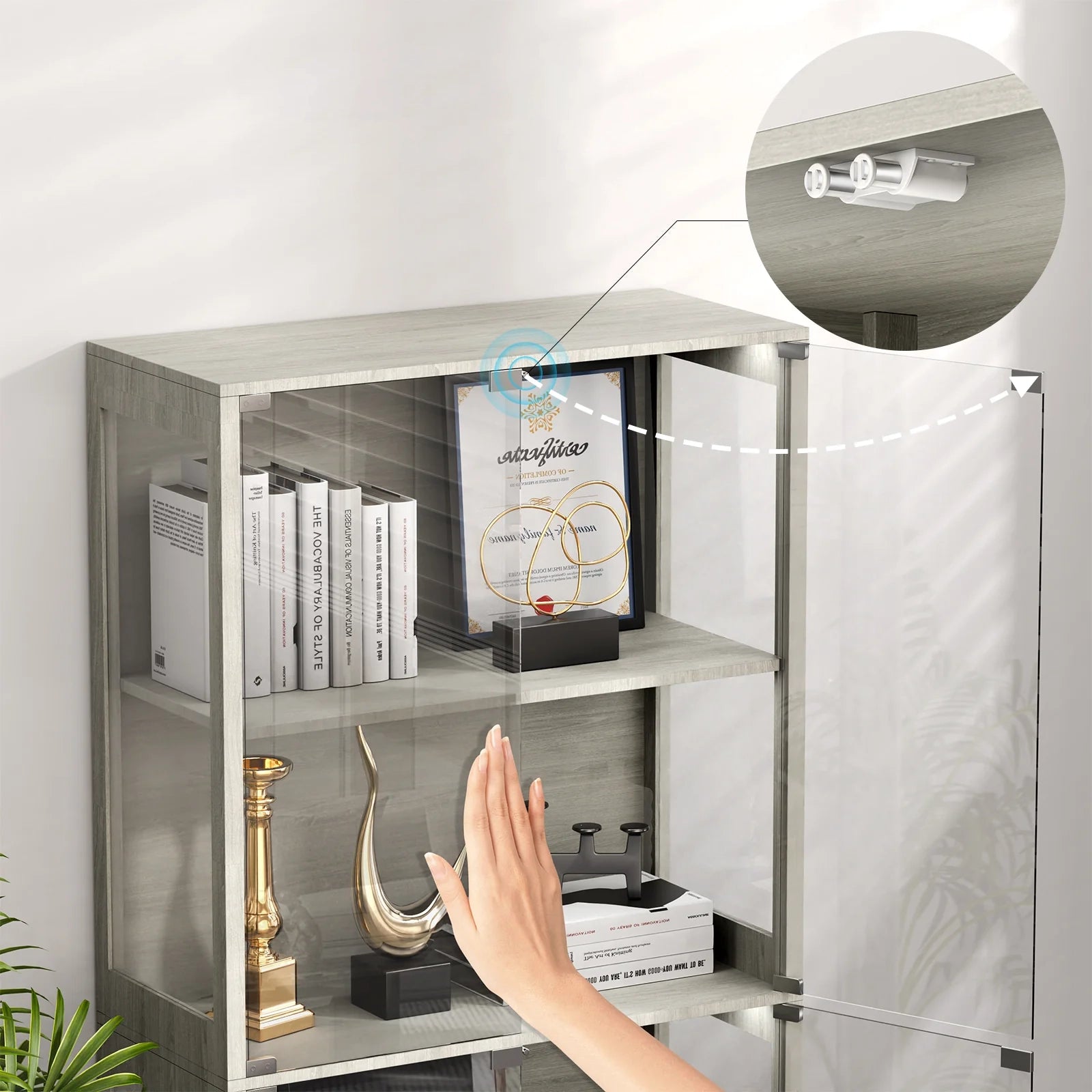 BROTTAR® LED Glass Display Cabinet — 4-Shelf Curio Case - Grey