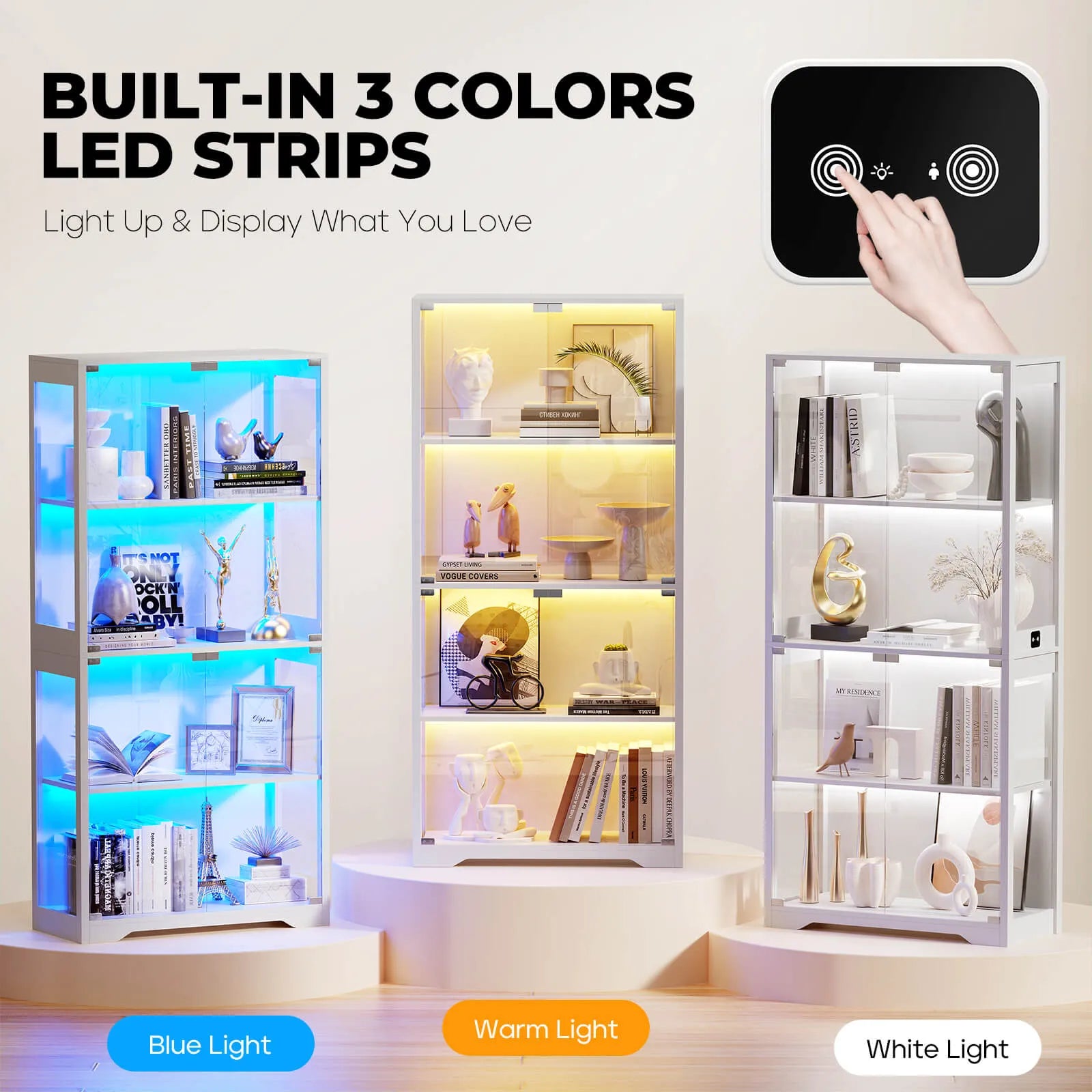 BROTTAR® Curio Cabinet with Motion Sensor-White