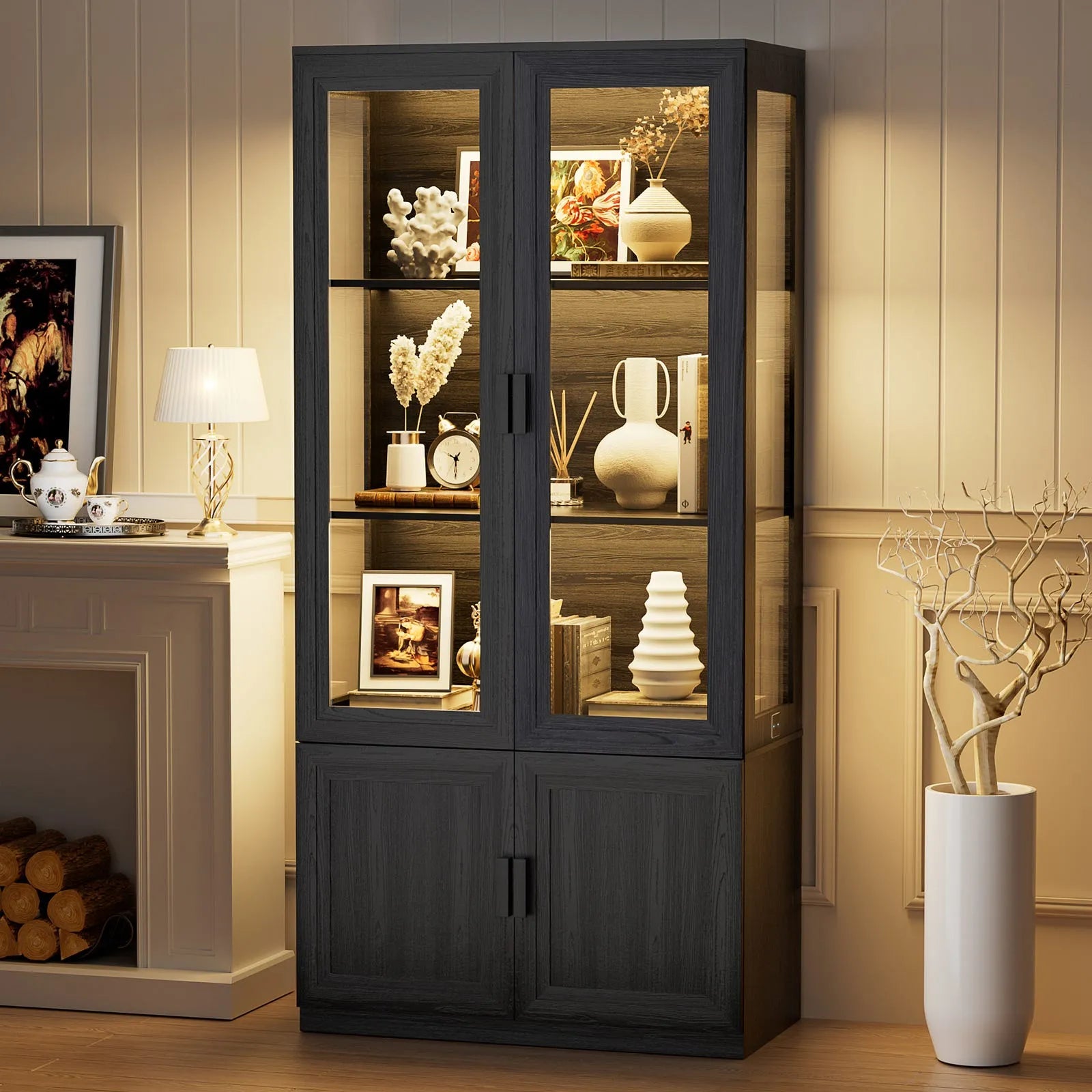 BROTTAR® Black Acrylic Display Cabinet with LED & Storage
