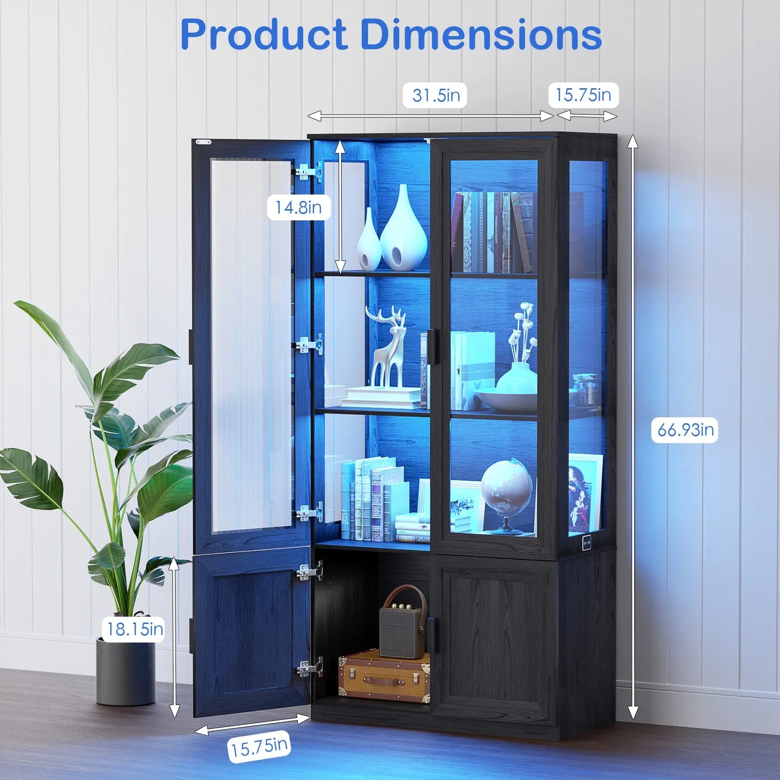 BROTTAR® Black Acrylic Display Cabinet with LED & Storage