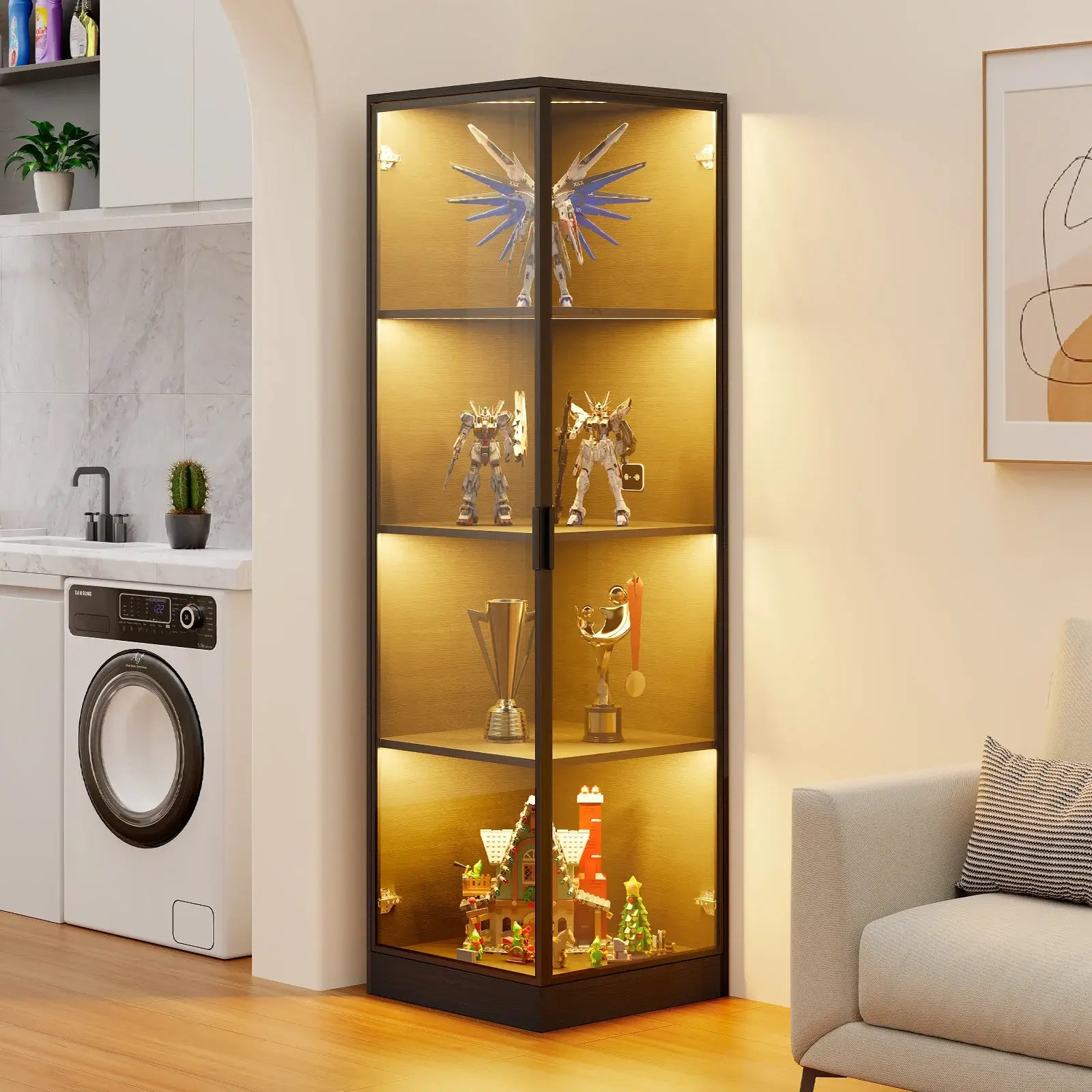 BROTTAR® Kingsize Corner Display Cabinet with LED Lights — 4-Tier