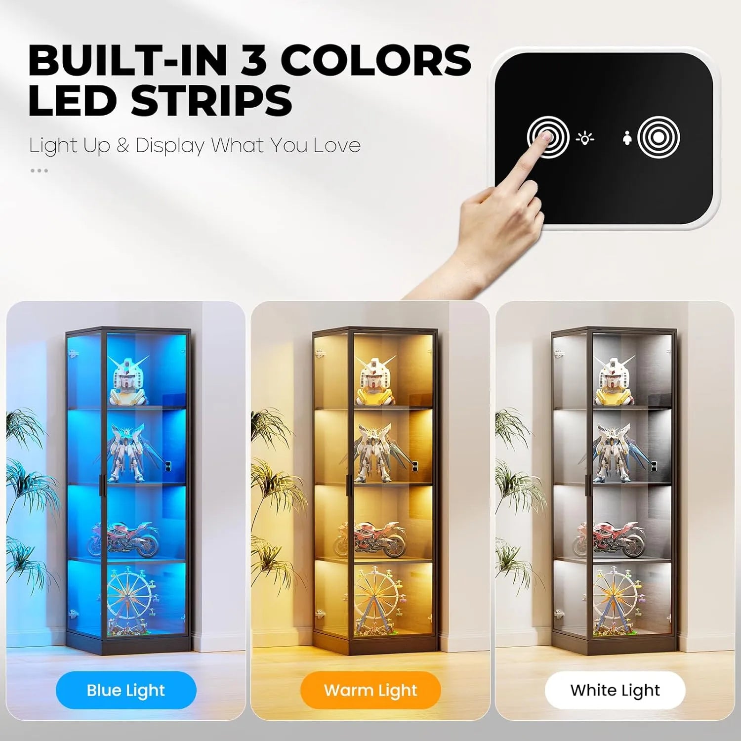 BROTTAR® Kingsize Corner Display Cabinet with LED Lights — 4-Tier