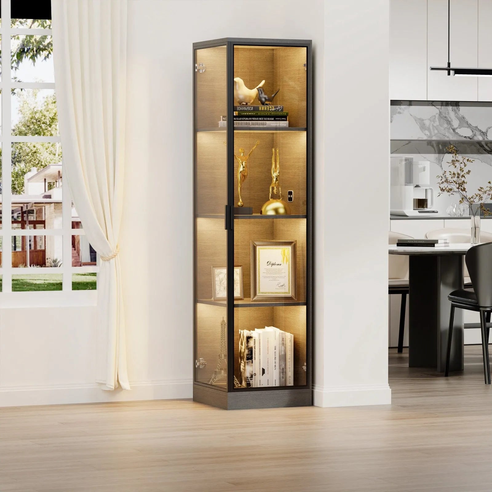 BROTTAR® Black Corner Display Cabinet with LED Lights — 4-Tier