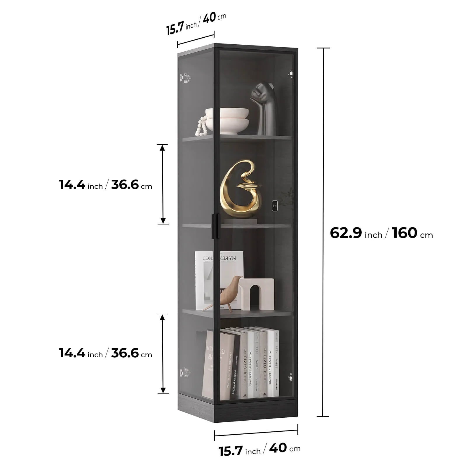 BROTTAR® Black Corner Display Cabinet with LED Lights — 4-Tier