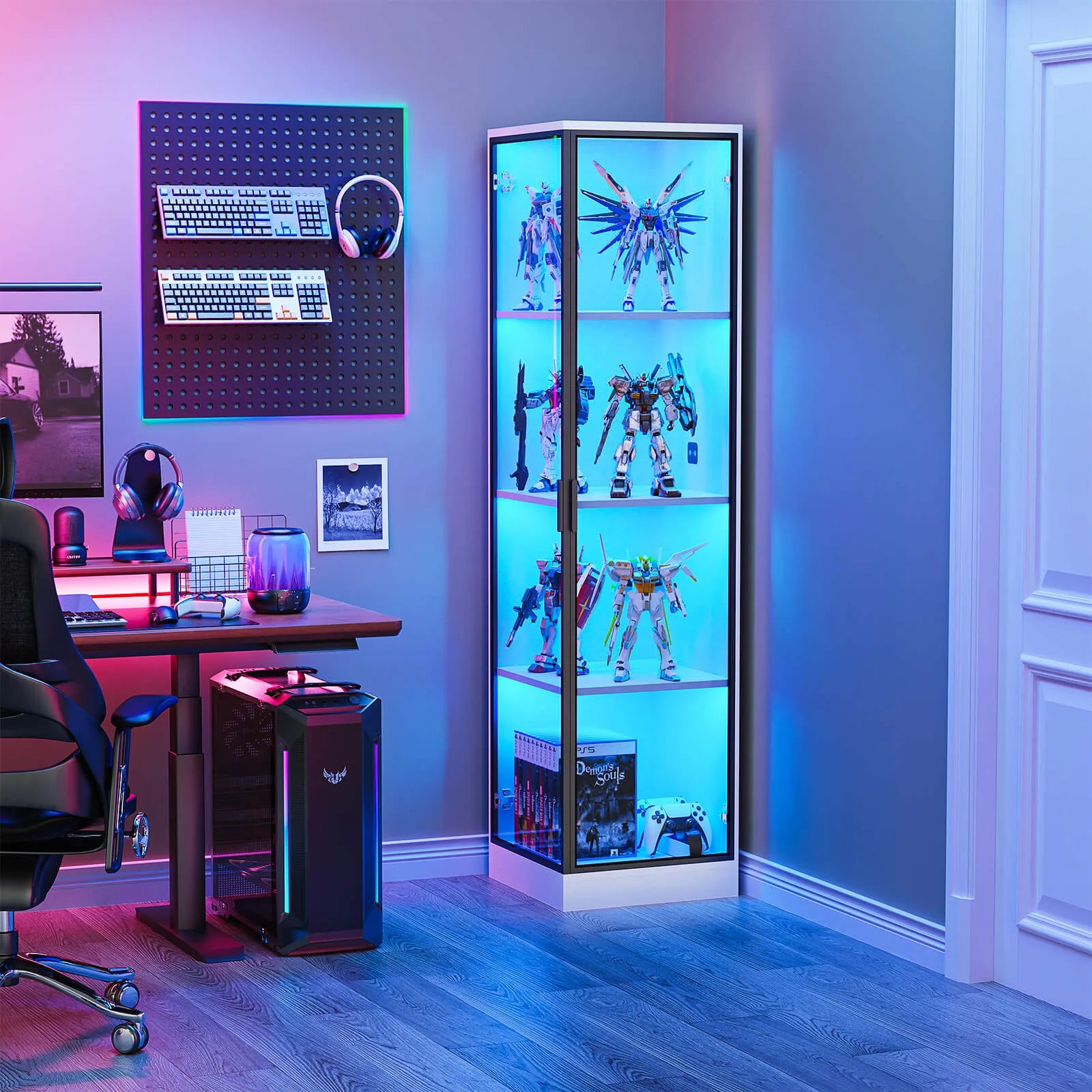 BROTTAR® White Corner Display Cabinet with LED Lights — 4-Tier