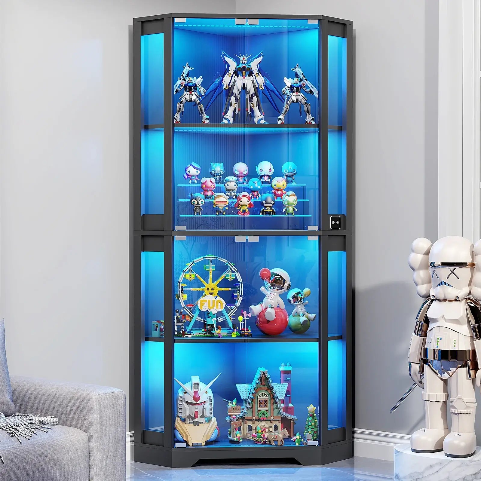 BROTTAR® Balck 65″ Lighted Corner Glass Cabinet