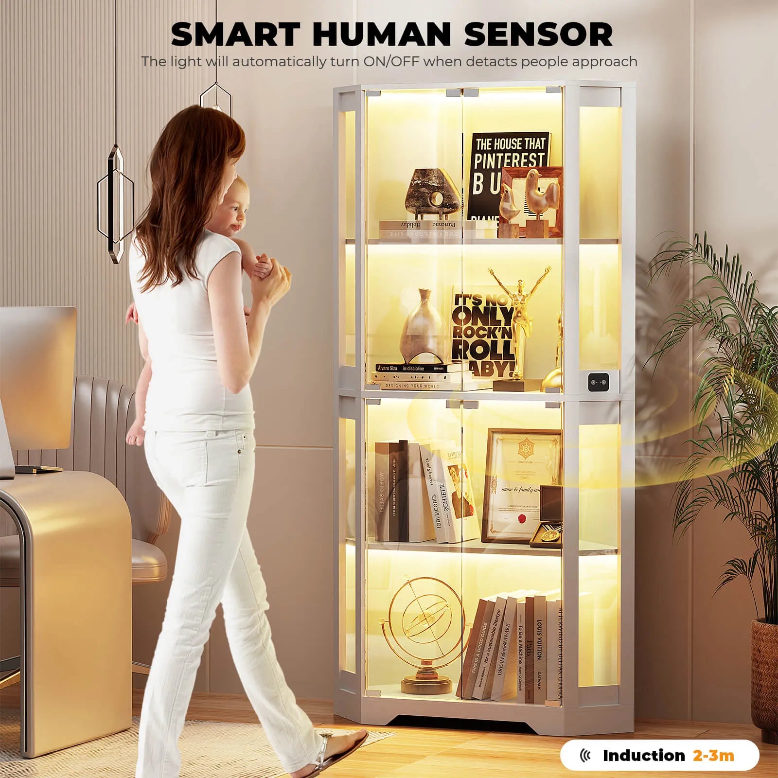 BROTTAR® White 65″ Lighted Corner Glass Cabinet