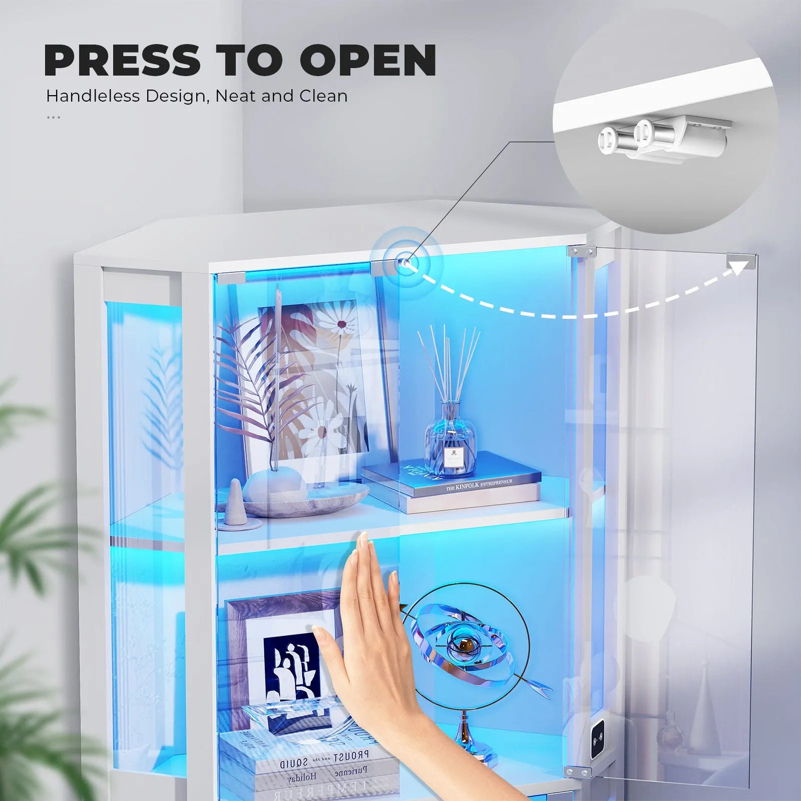 BROTTAR® White 65″ Lighted Corner Glass Cabinet