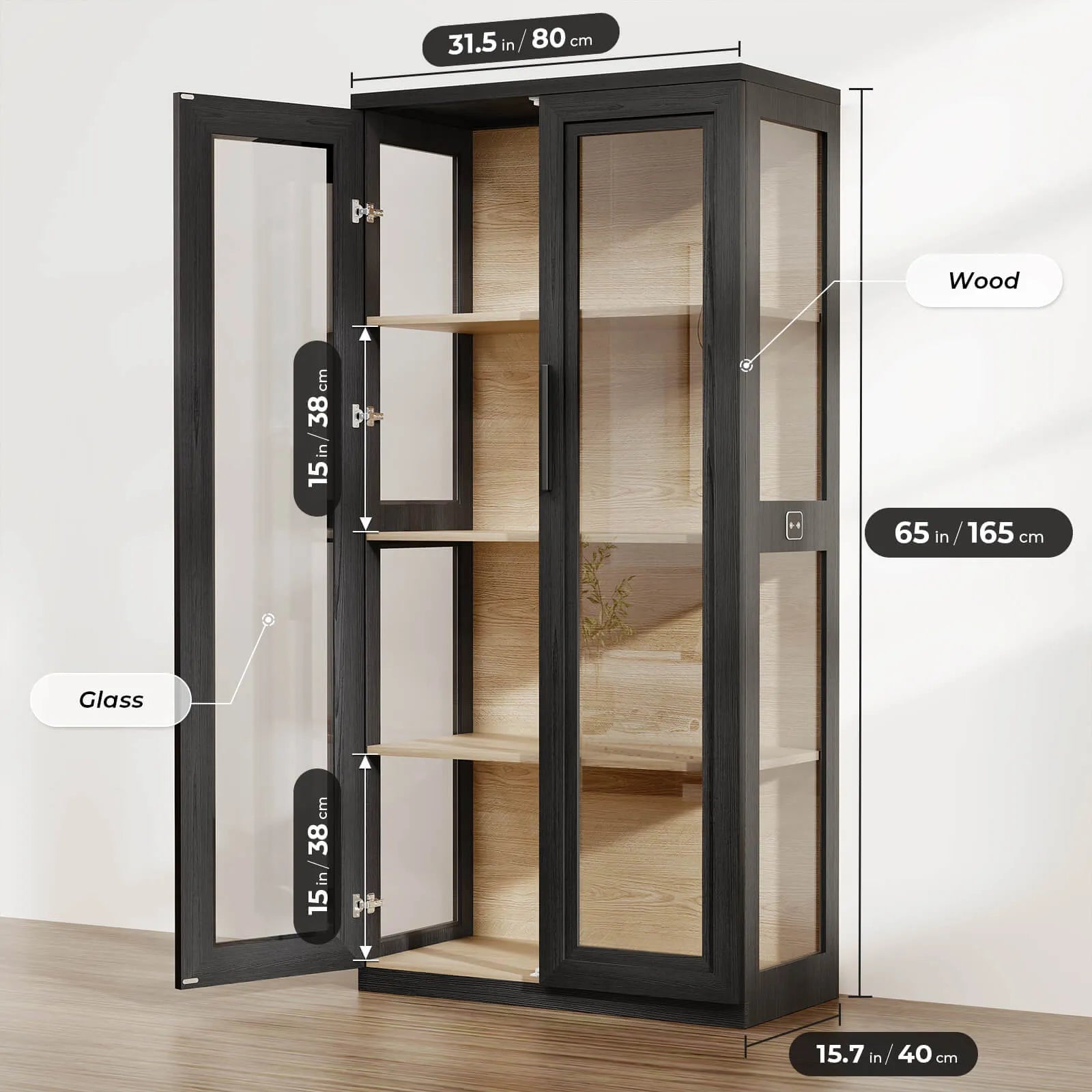 BROTTAR® Black Heavy-Duty Curio & China Cabinet
