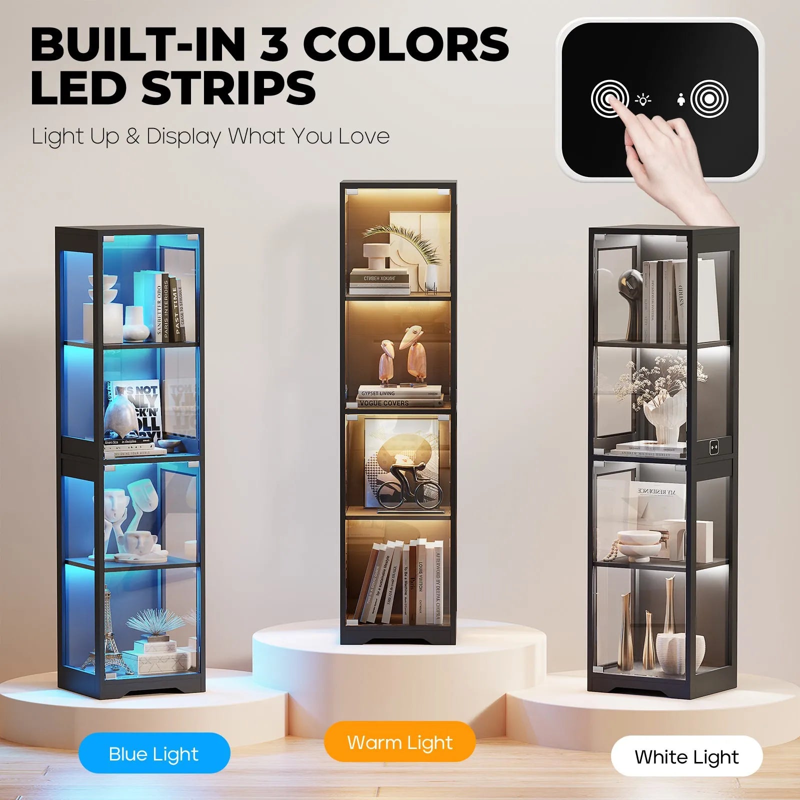 BROTTAR® Slim Glass Display Cabinet with LEDs