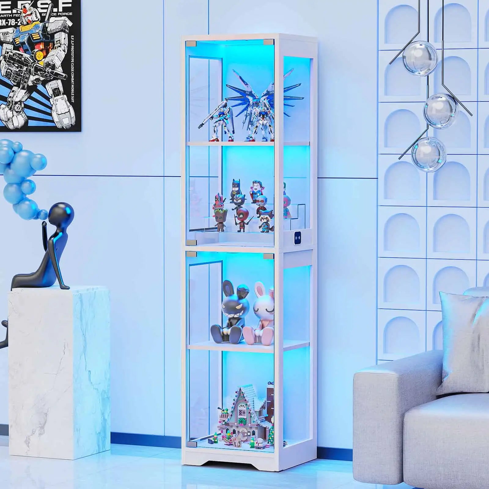 BROTTAR® Slim White Glass Display Cabinet with LEDs