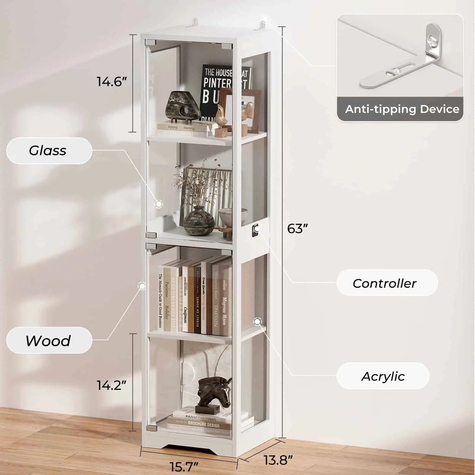 BROTTAR® Slim White Glass Display Cabinet with LEDs