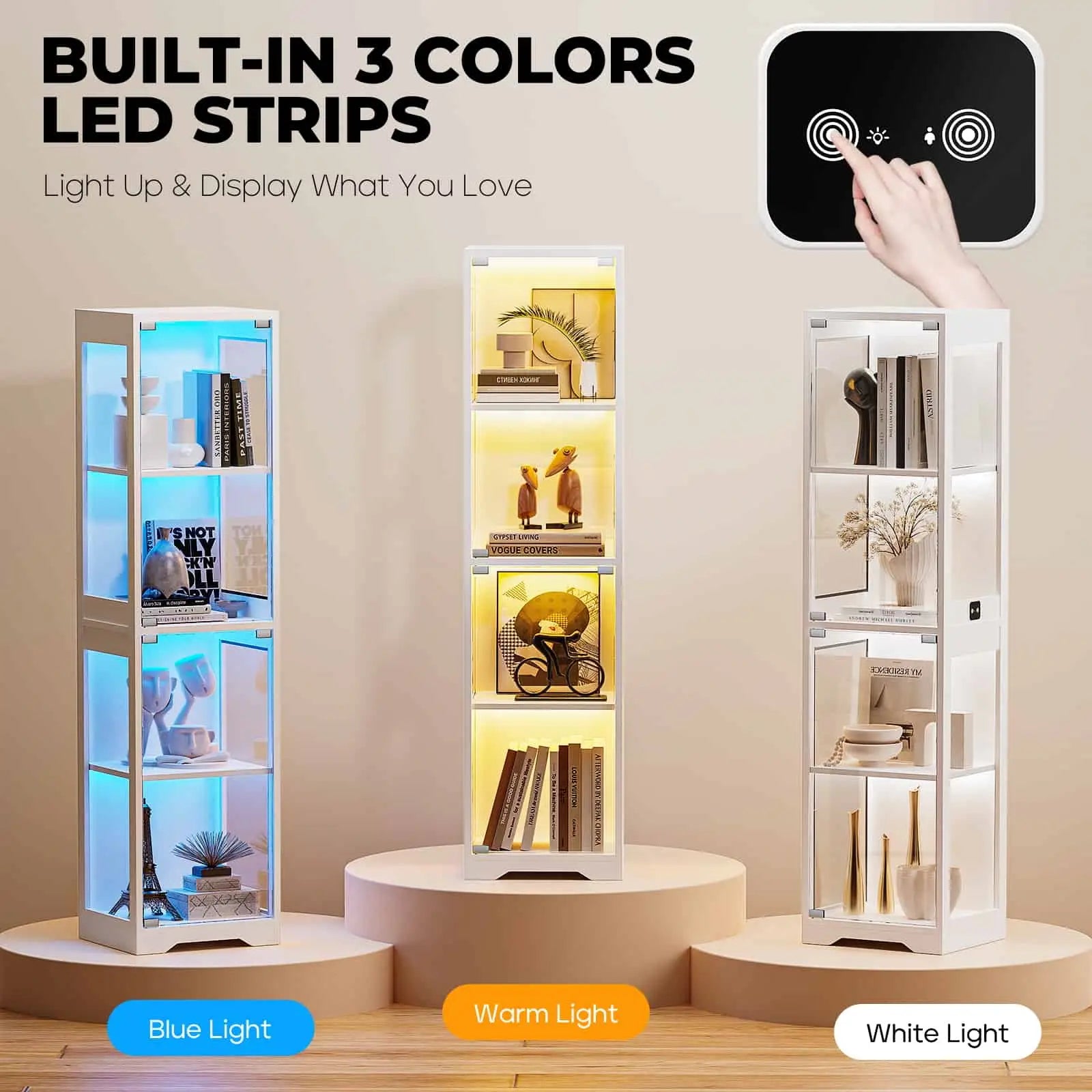 BROTTAR® Slim White Glass Display Cabinet with LEDs