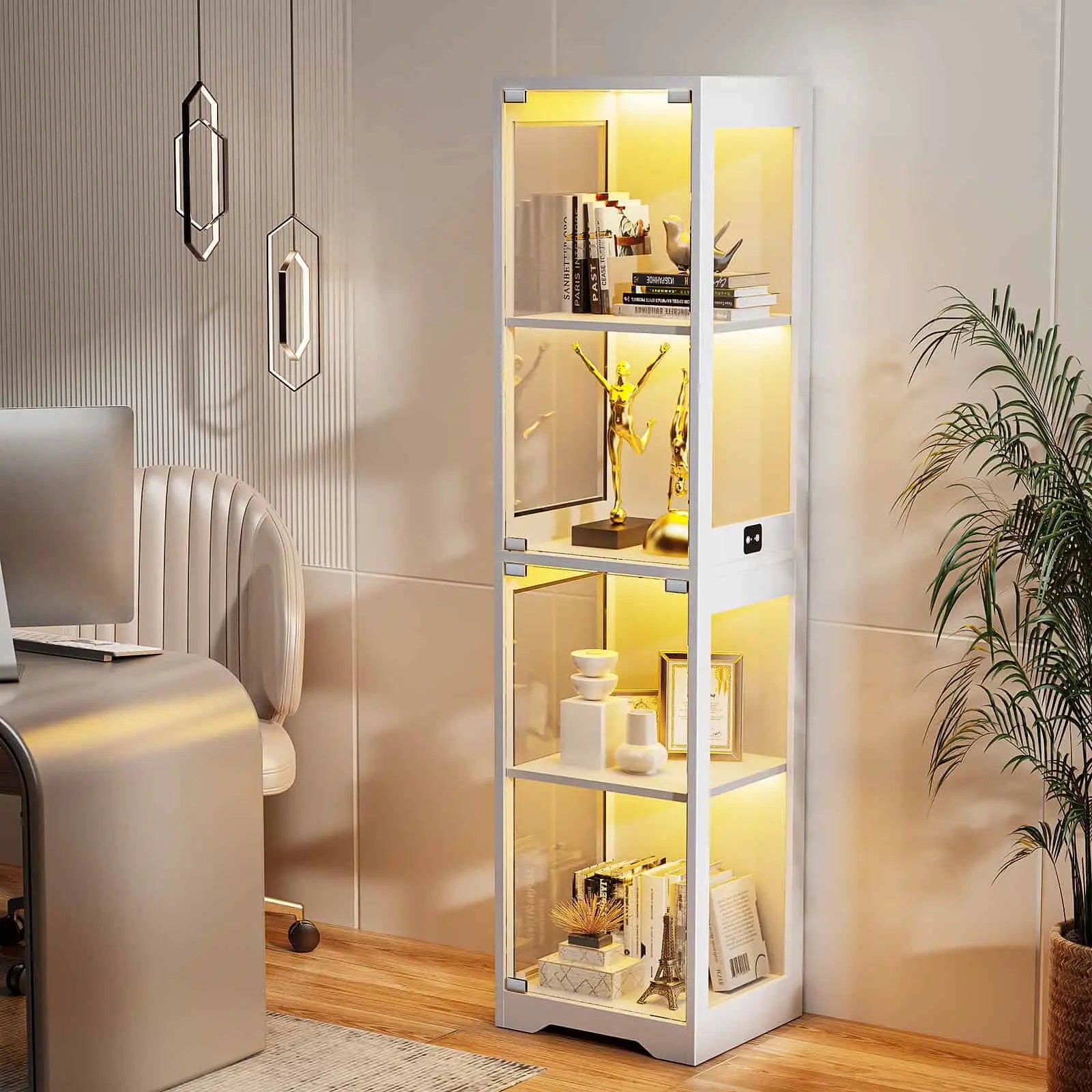 BROTTAR® Slim White Glass Display Cabinet with LEDs