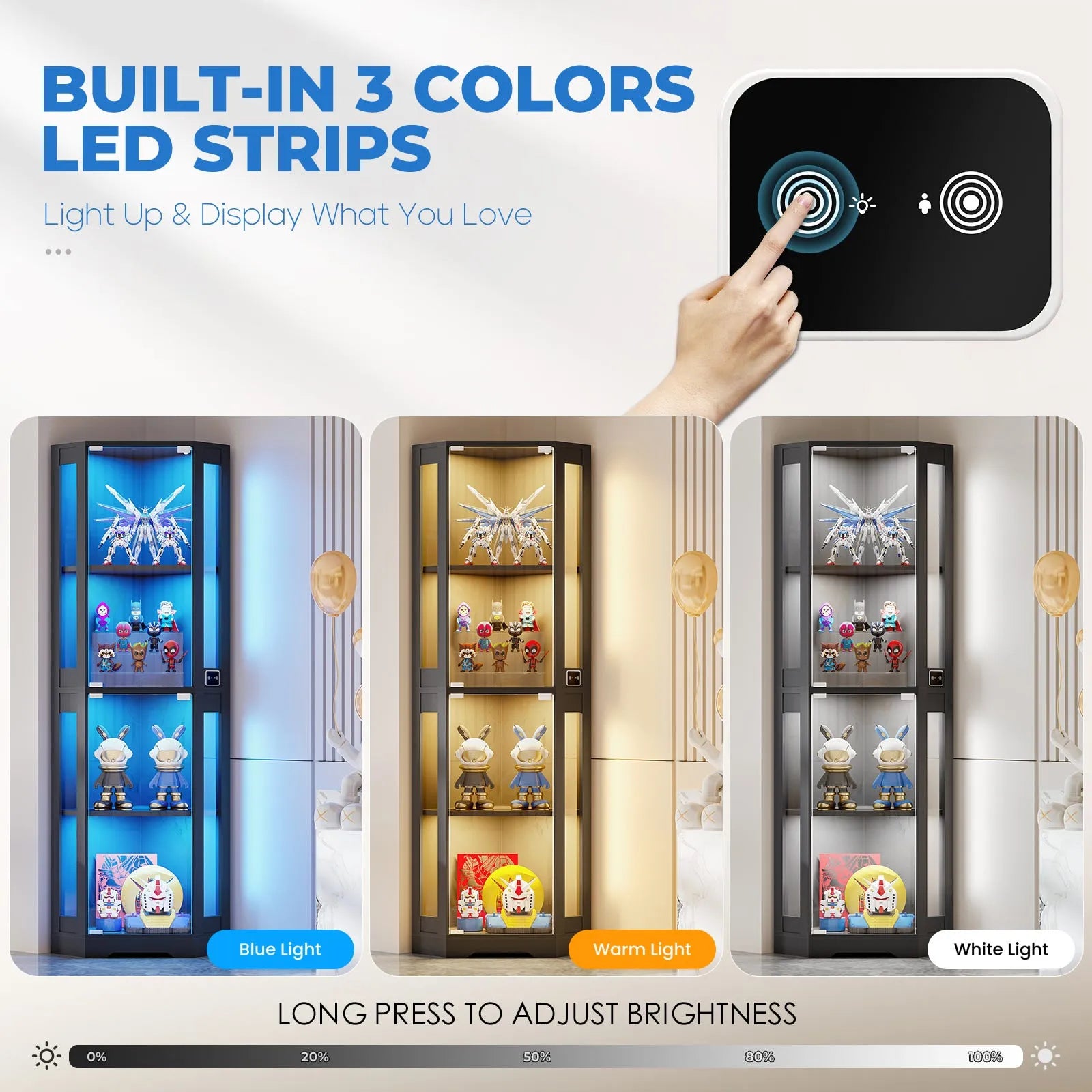 BROTTAR® Space-Saving Black Corner Cabinet with Glass Doors