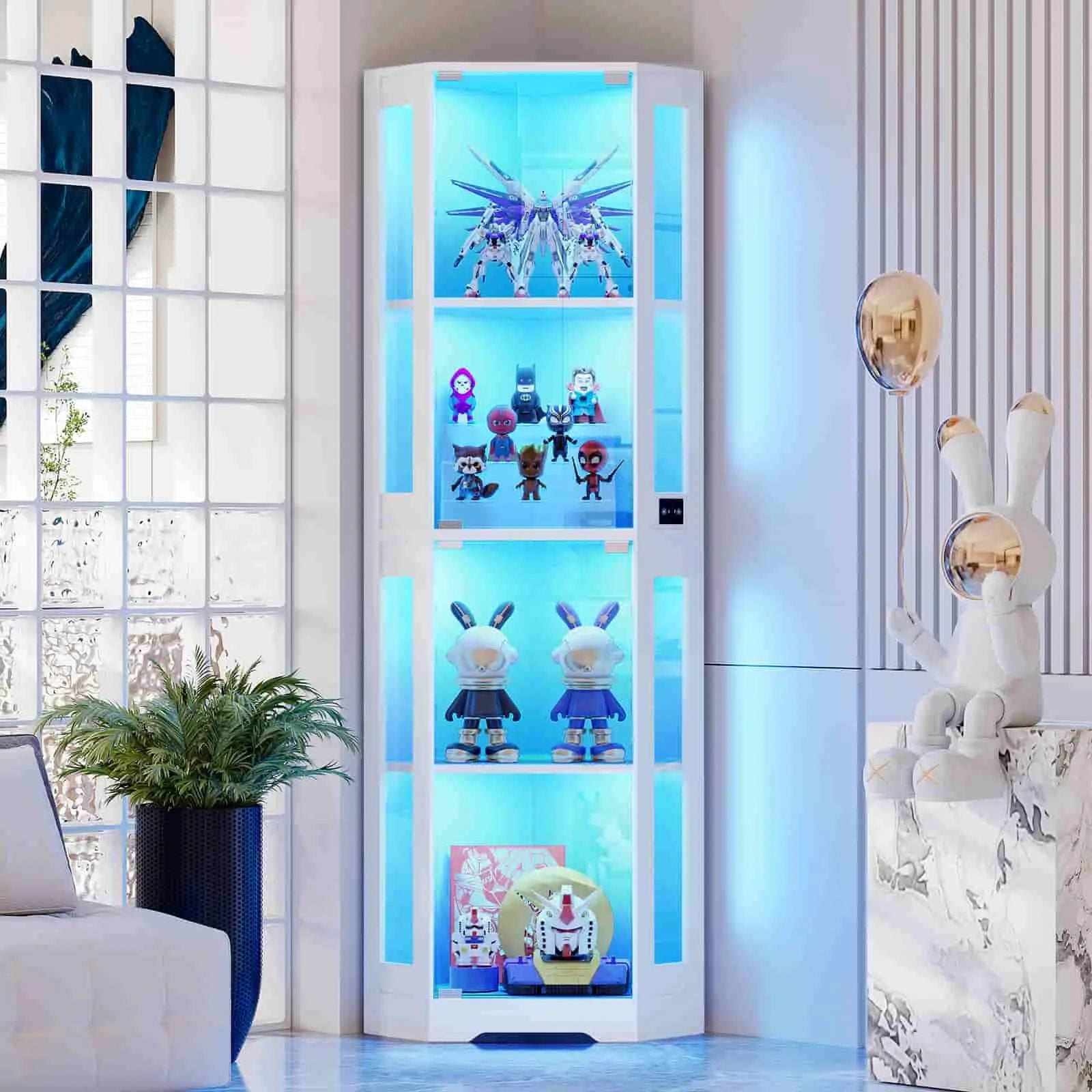 BROTTAR® Space-Saving White Corner Cabinet with Glass Doors