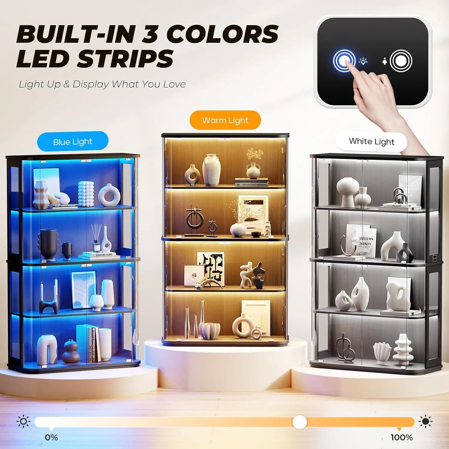 BROTTAR Rounded Glass Display Cabinet with LED Sensor