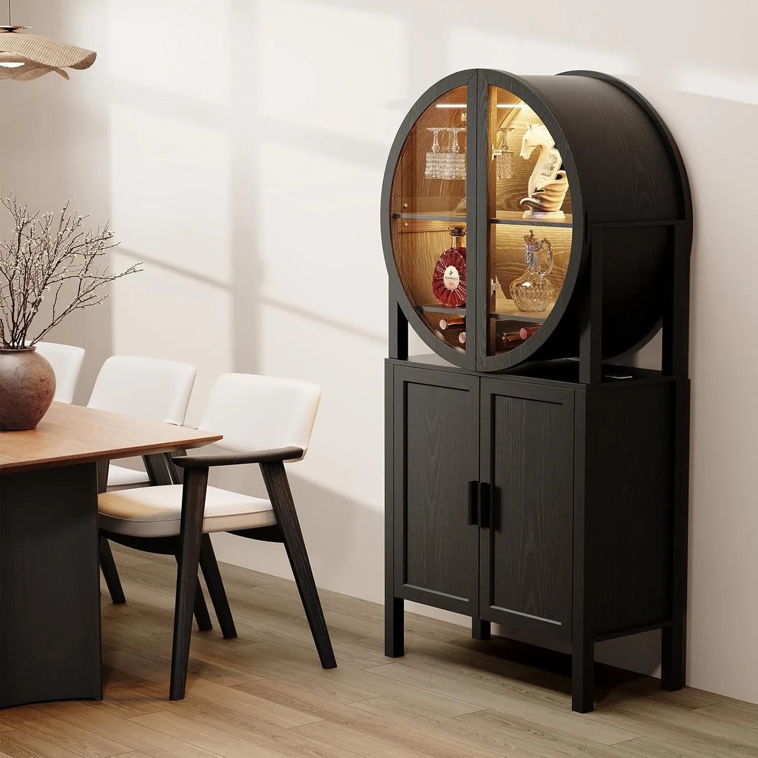 BROTTAR 65" Rounded Wine Bar Cabinet with LED Display