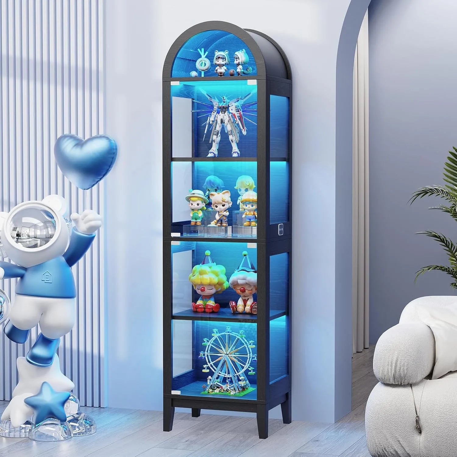 BROTTAR 71″ Tall Arched Glass Showcase Cabinet