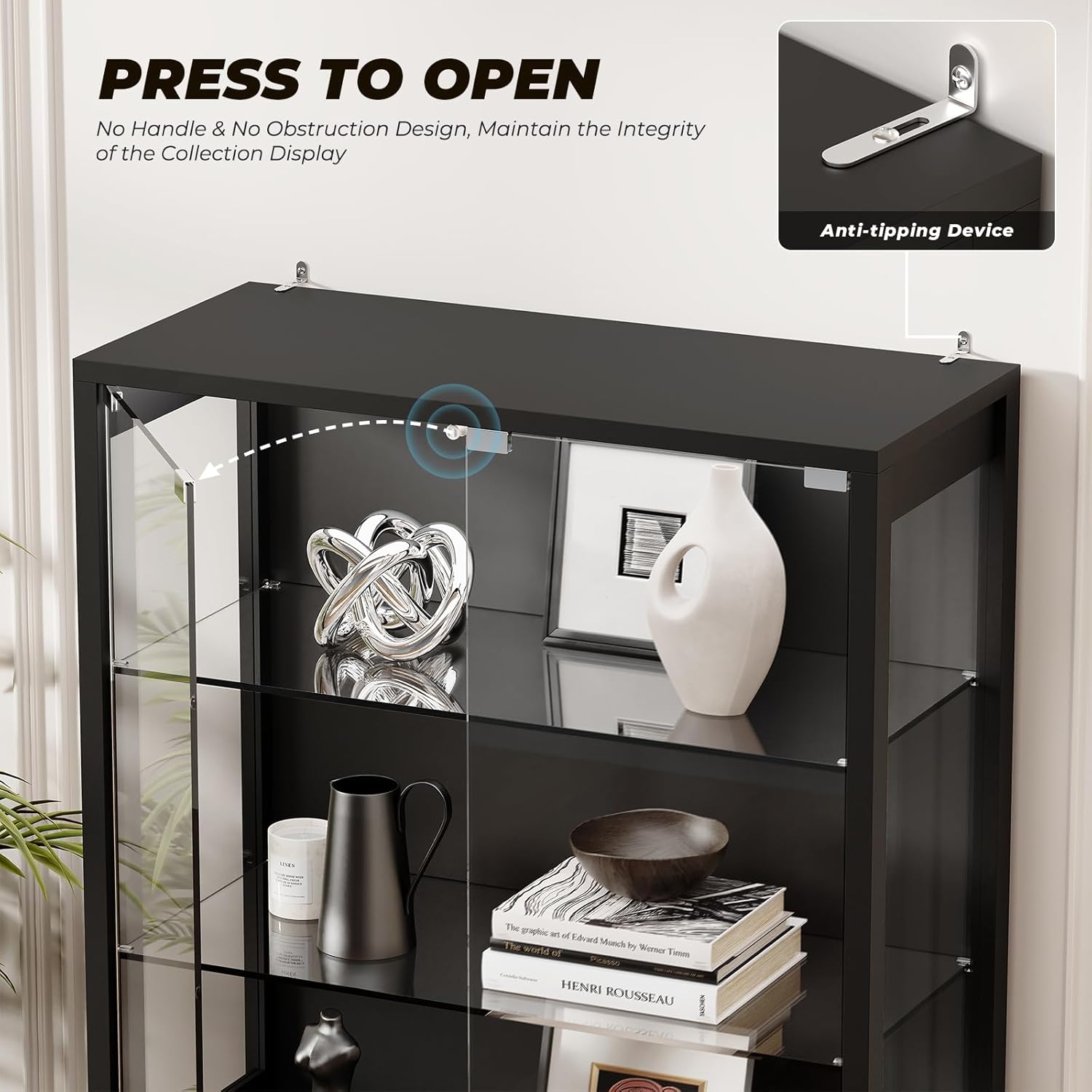 Black 6-Tier Curio Cabinet with LED Lights | BROTTAR