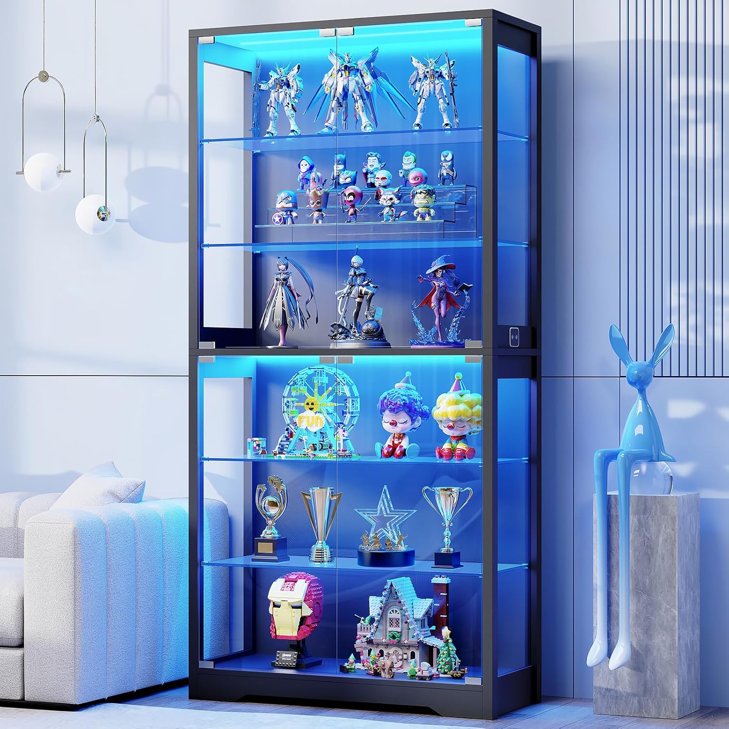 Black 6-Tier Curio Cabinet with LED Lights | BROTTAR