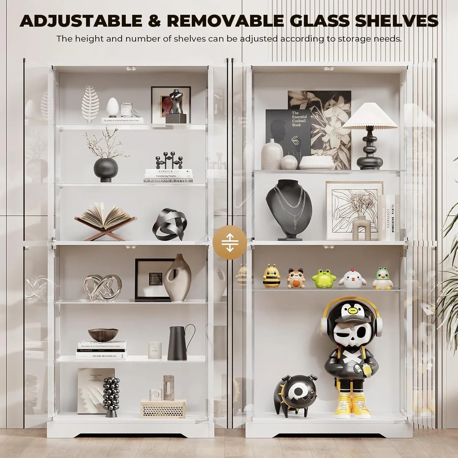 BROTTAR 6-Tier Curio Cabinet with Adjustable Glass Shelves & LED Lights - White