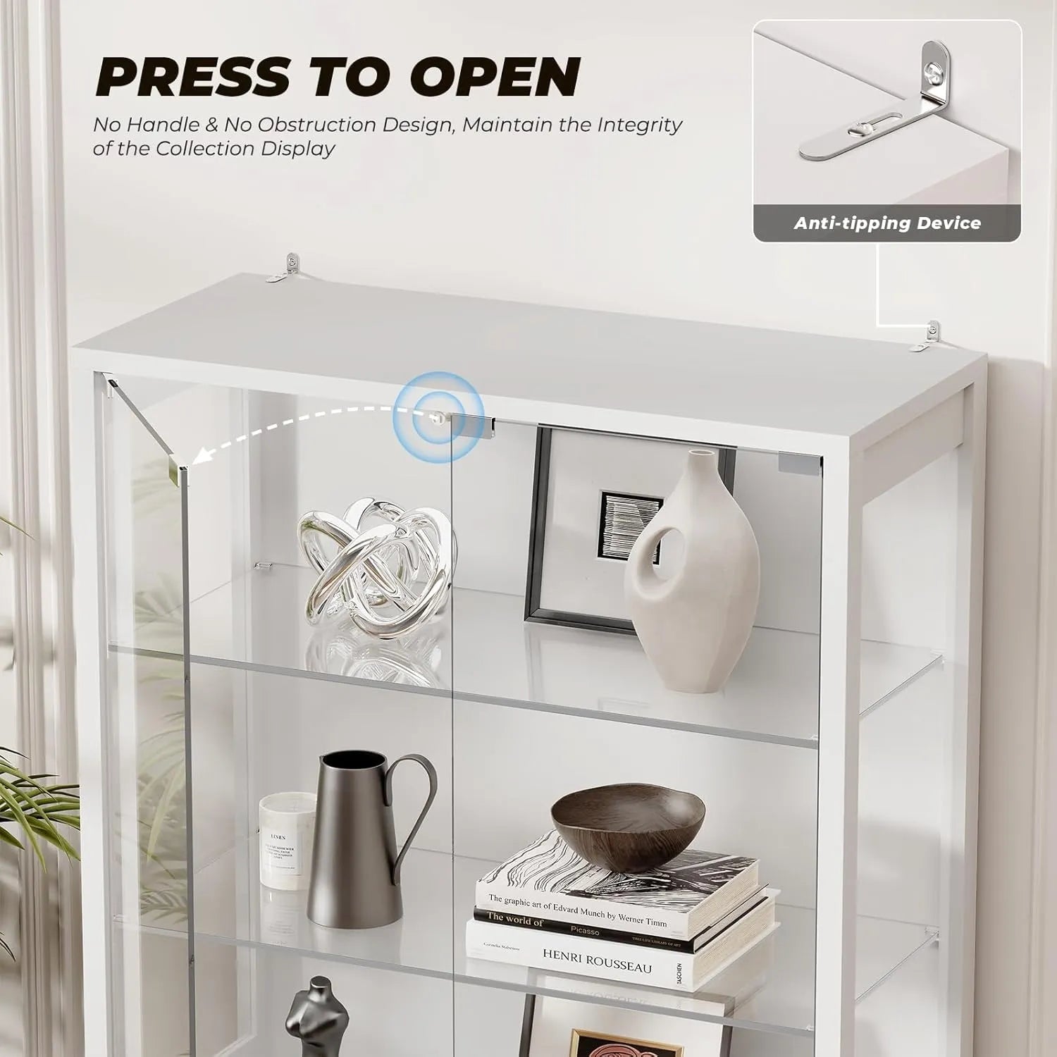BROTTAR 6-Tier Curio Cabinet with Adjustable Glass Shelves & LED Lights - White