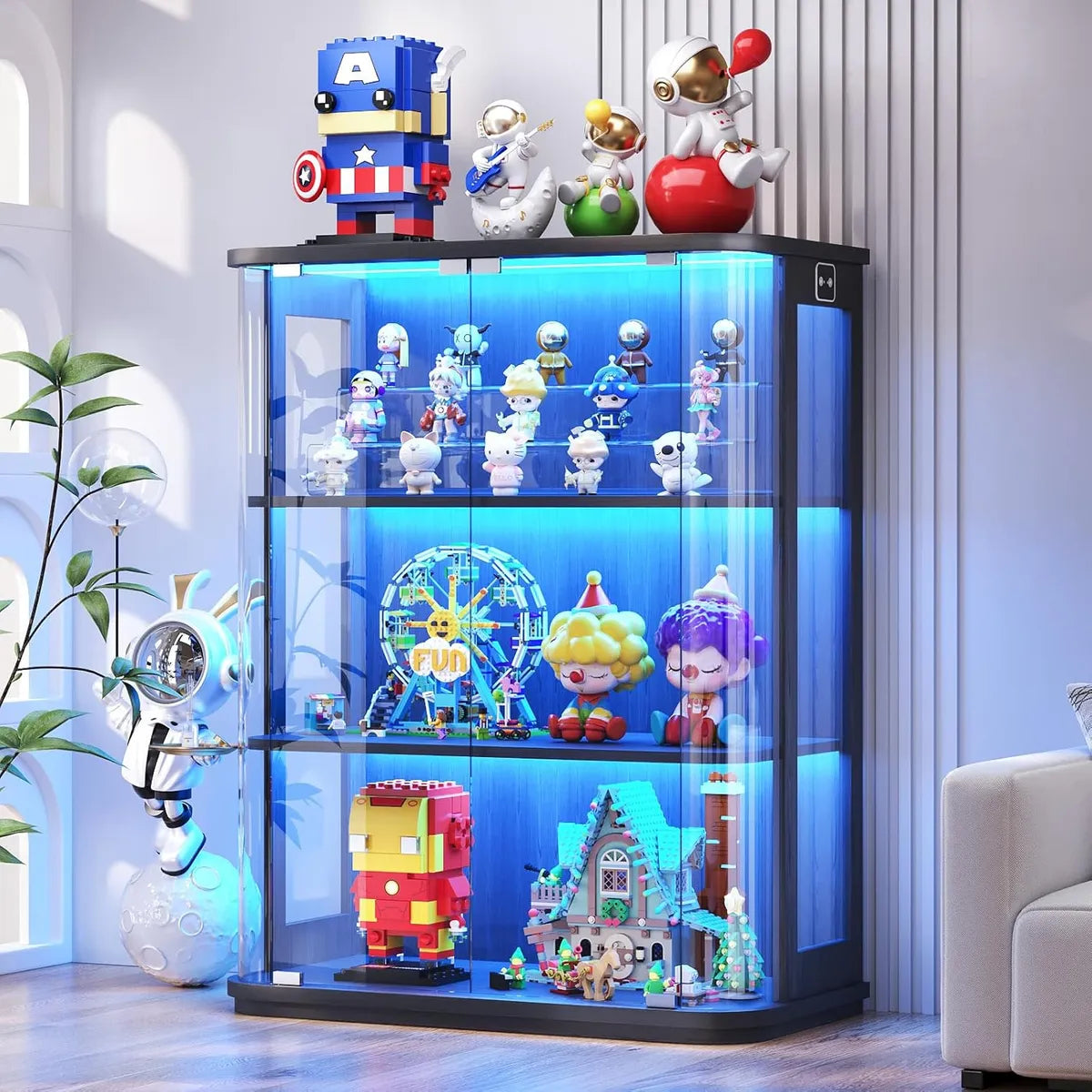 BROTTAR 3-Tier Rounded Glass Display Cabinet - Black