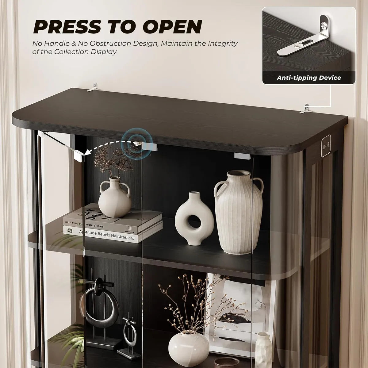 BROTTAR 3-Tier Rounded Glass Display Cabinet - Black