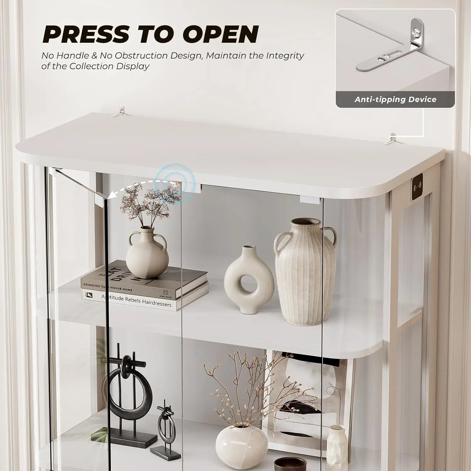 BROTTAR 3-Tier Rounded Glass Display Cabinet - White