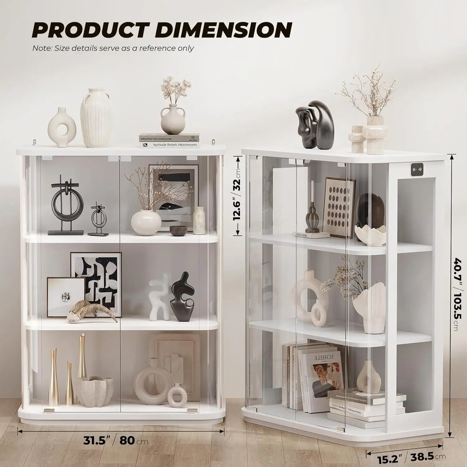 BROTTAR 3-Tier Rounded Glass Display Cabinet - White