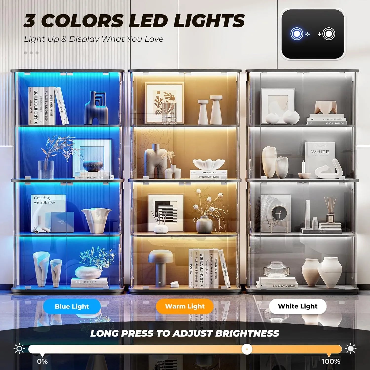 BROTTAR Rounded Glass Display Cabinet with LED Lights