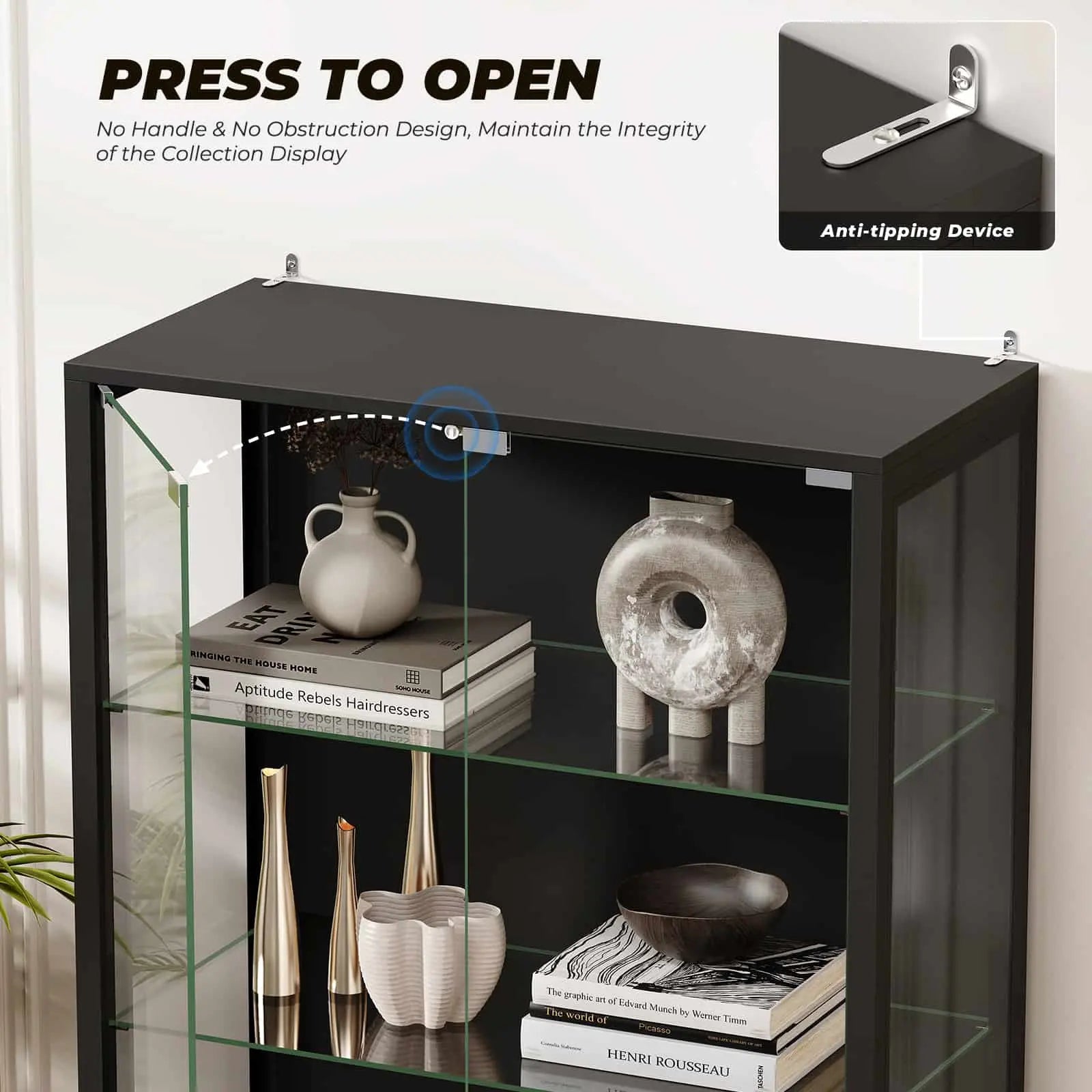 BROTTAR 5-Tier Glass Display Cabinet with Adjustable Shelves - Black