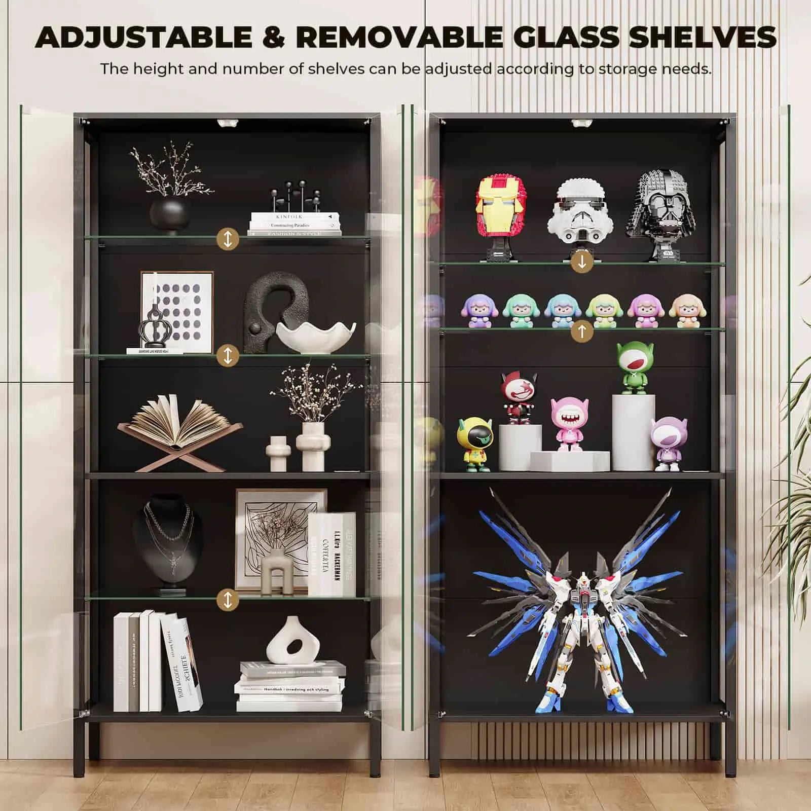 BROTTAR 5-Tier Glass Display Cabinet with Adjustable Shelves - Black
