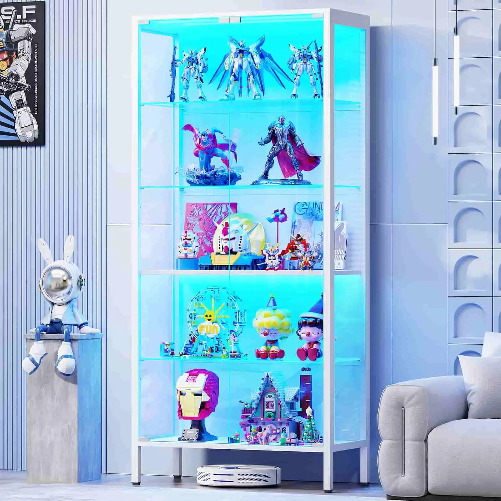 BROTTAR Glass Display Cabinet, 5-Tier with Adjustable Shelves - White