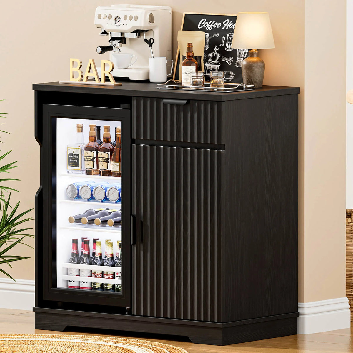 BROTTAR 47" Fluted Bar Cabinet with Beverage Fridge