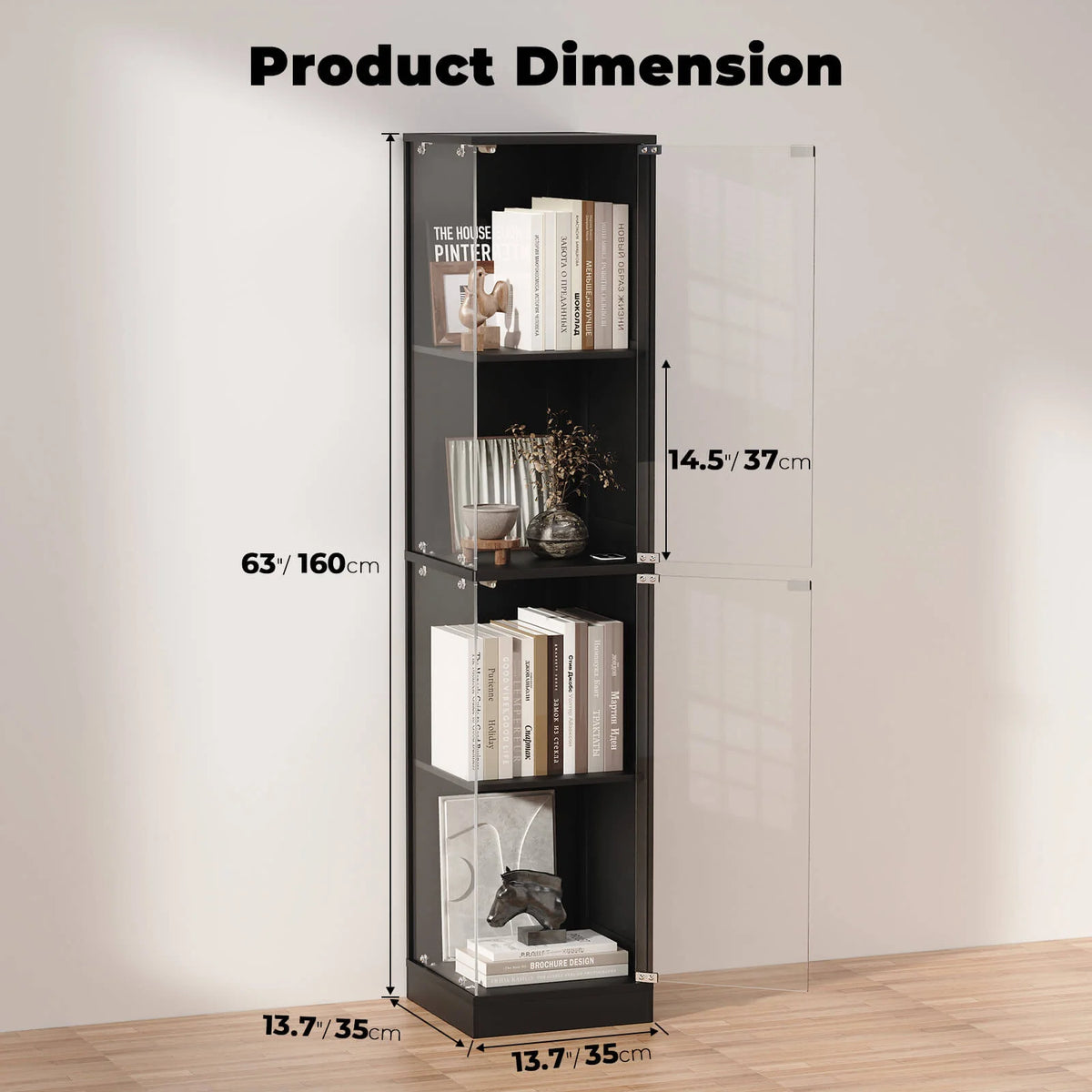 BROTTAR 4-Tier Rectangular Corner Display Cabinet with LED Lights