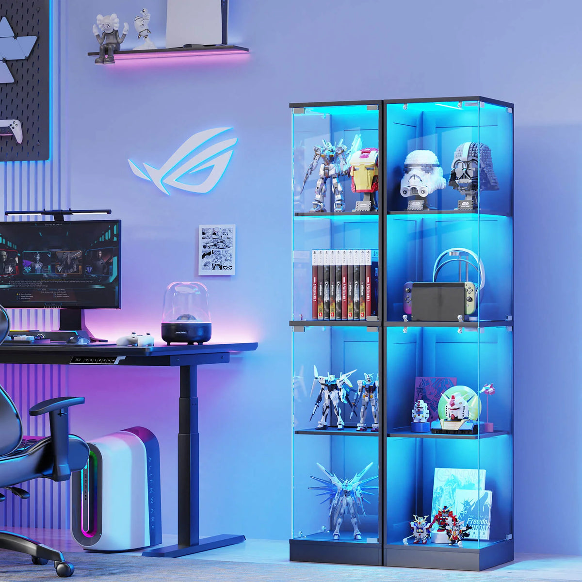 BROTTAR 4-Tier Rectangular Corner Display Cabinet with LED Lights