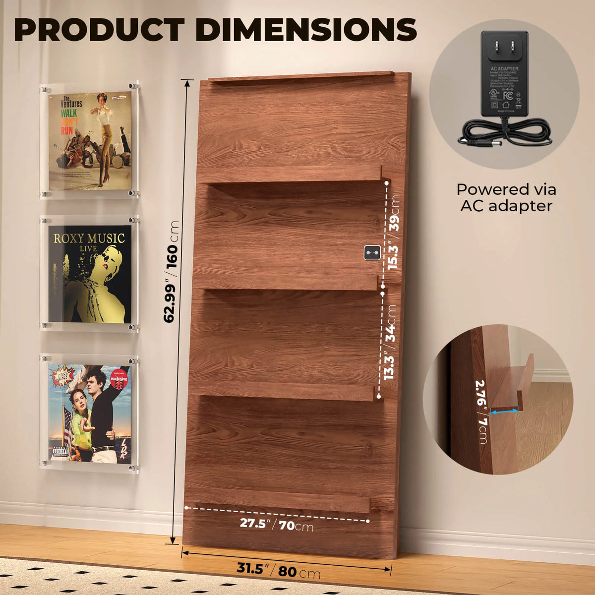 BROTTAR 63" 4-Tier Vinyl Record Display Shelf with LED Lights