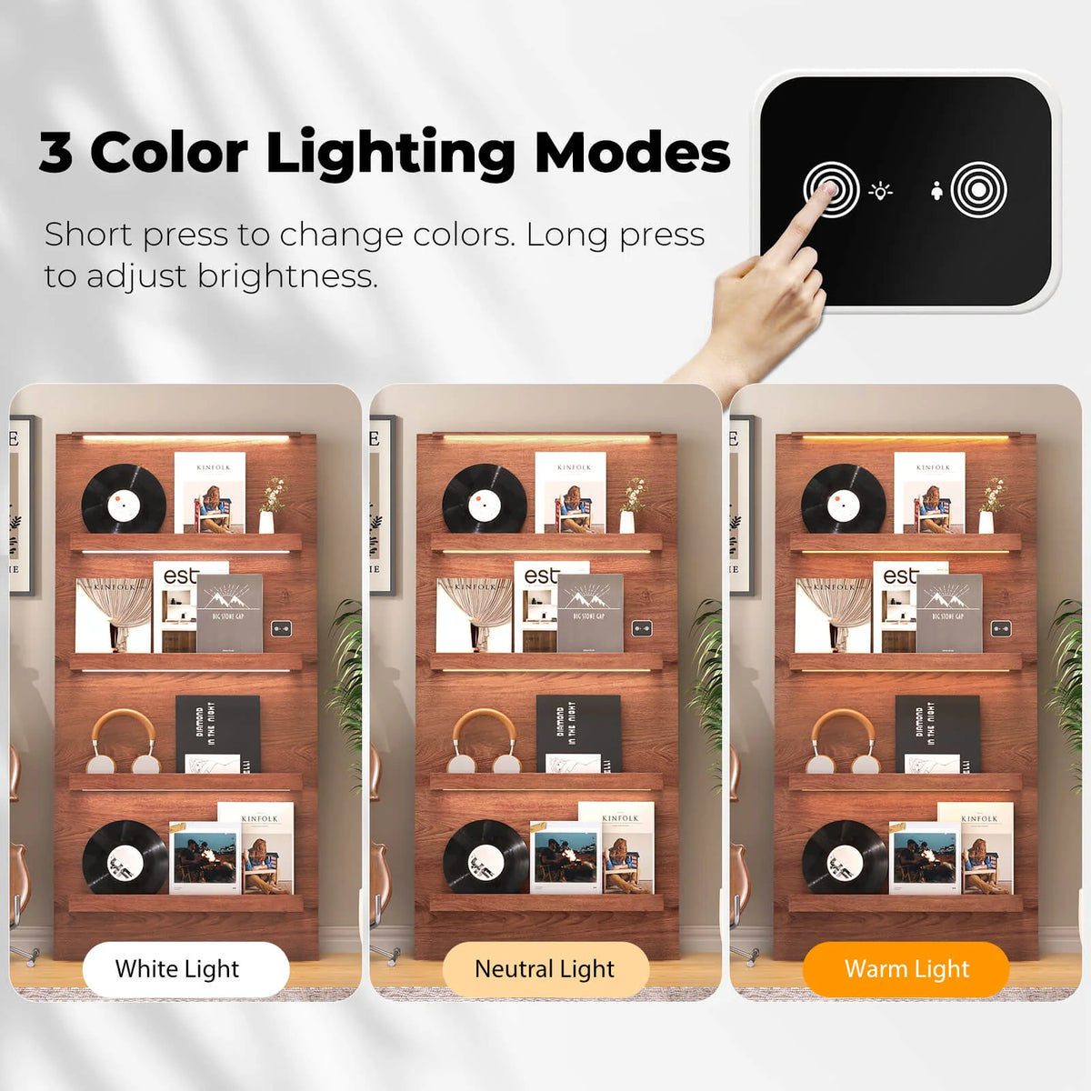 BROTTAR 63" 4-Tier Vinyl Record Display Shelf with LED Lights