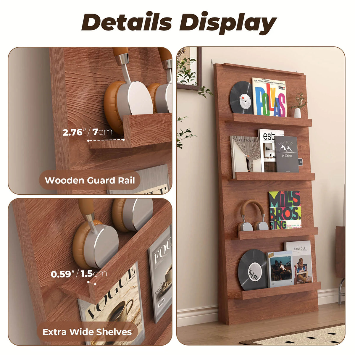BROTTAR 63" 4-Tier Vinyl Record Display Shelf with LED Lights
