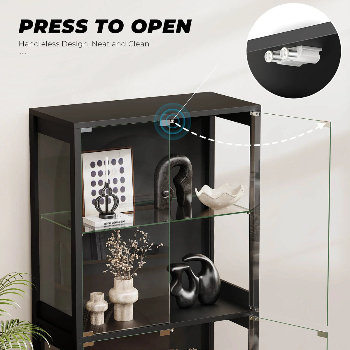 BROTTAR 65" 4-Tier Glass Display Cabinet with Storage Drawer & LED Lights